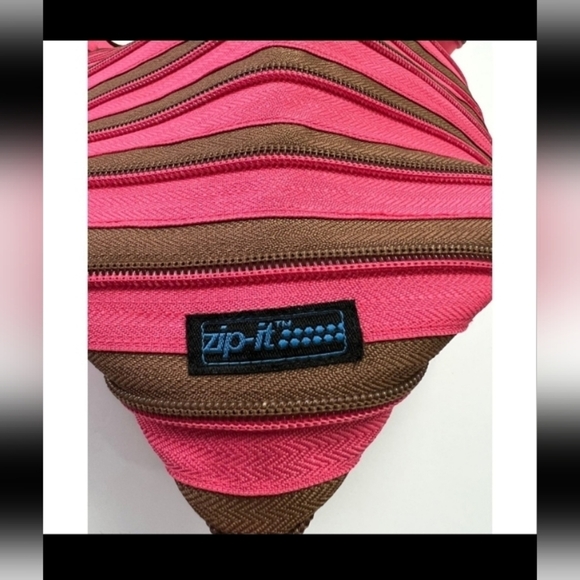 Zip It Cabana Medium 2 Handle Zipper Reusable Tote Bag Fuschia and Dark B… - Picture 13 of 16